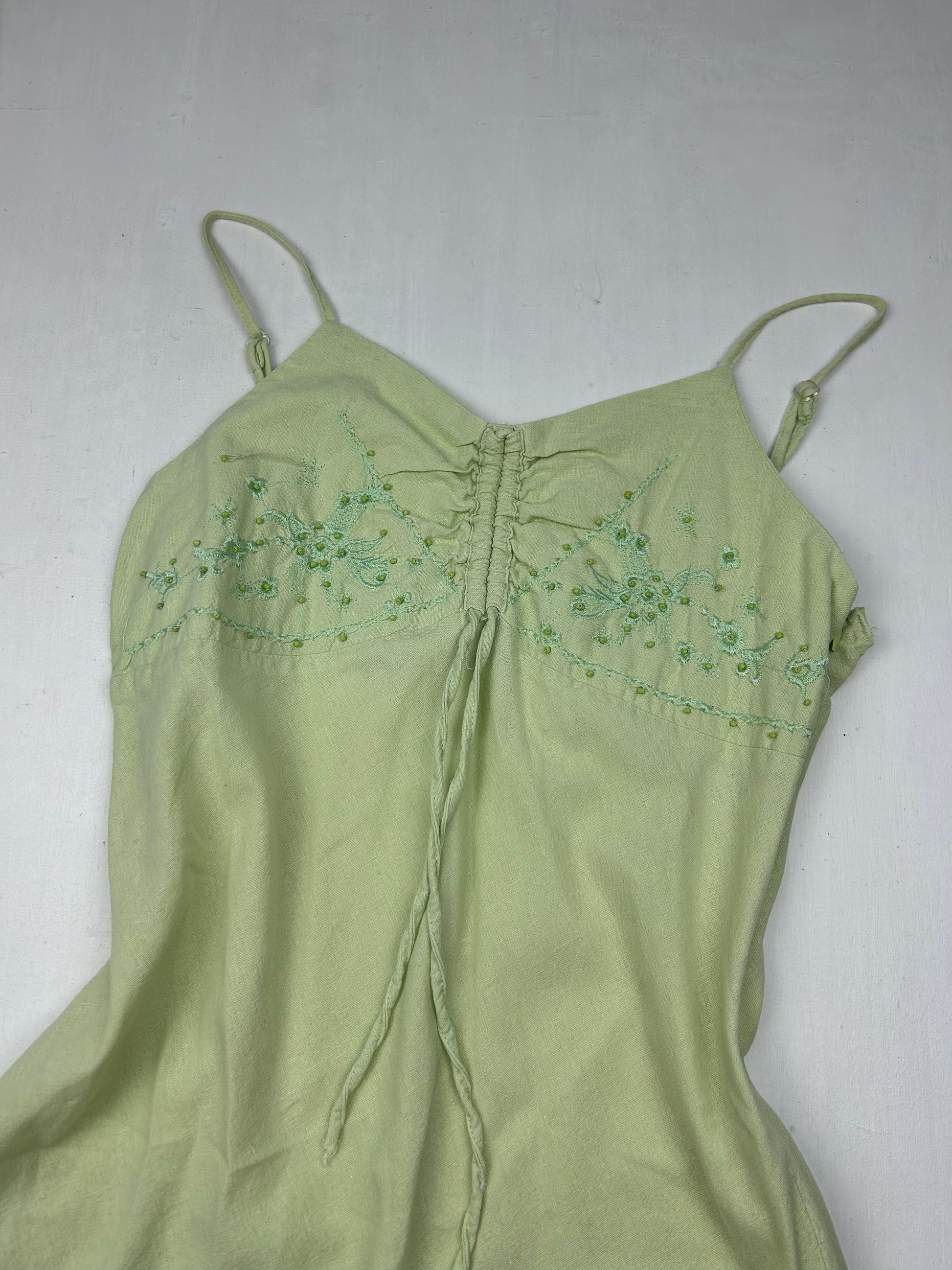 Green 100% cotton ruched maxi dress (M/L)