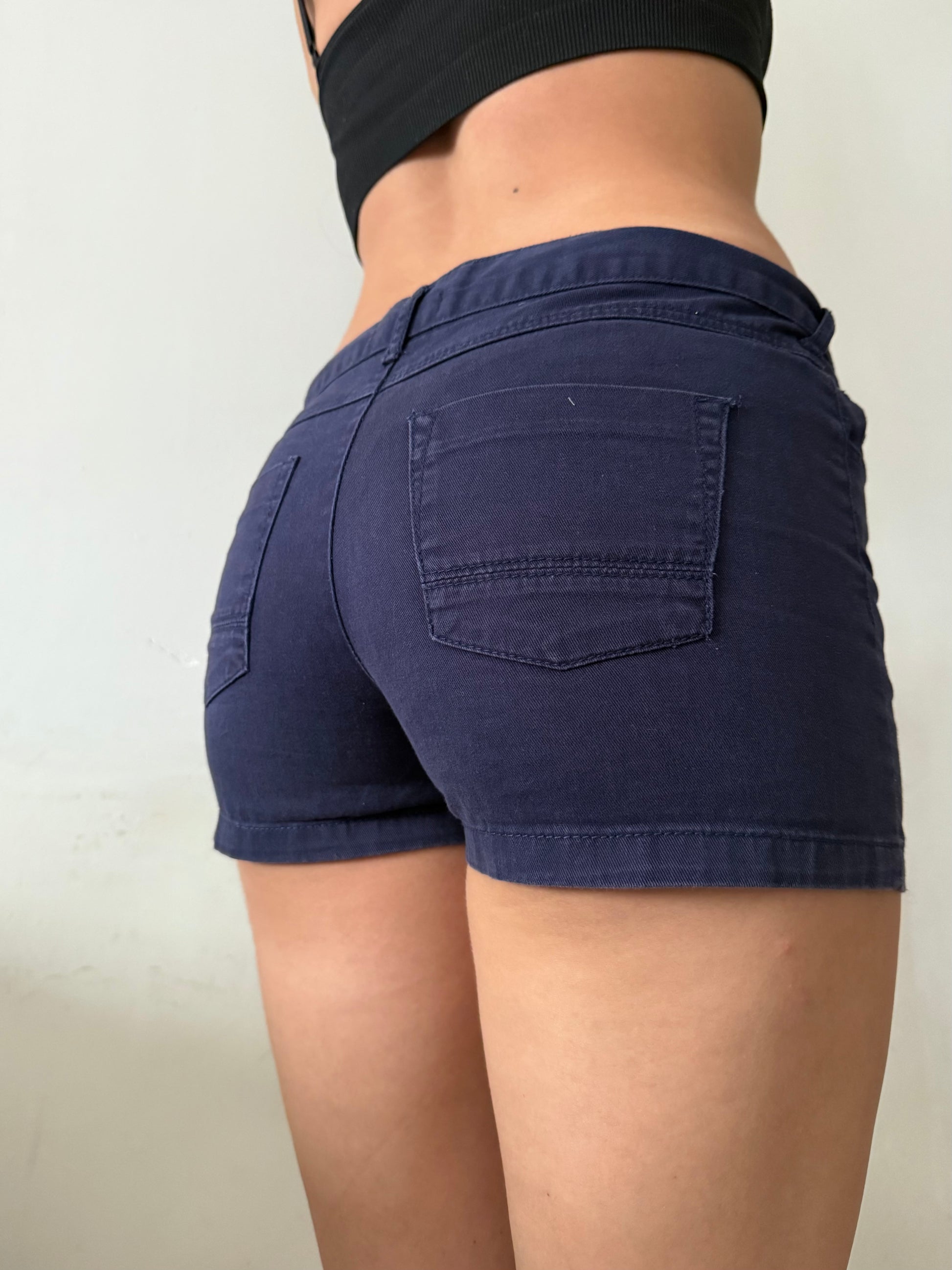 Navy blue cotton mid rise mini short (XS)