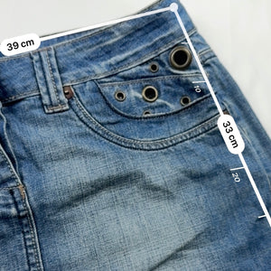 Blue denim low rise mini skirt (S)