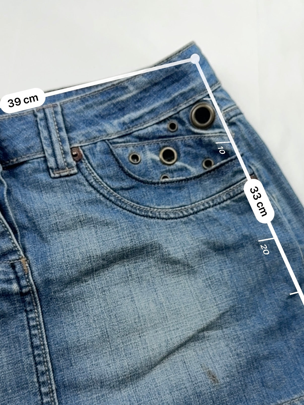 Blue denim low rise mini skirt (S)