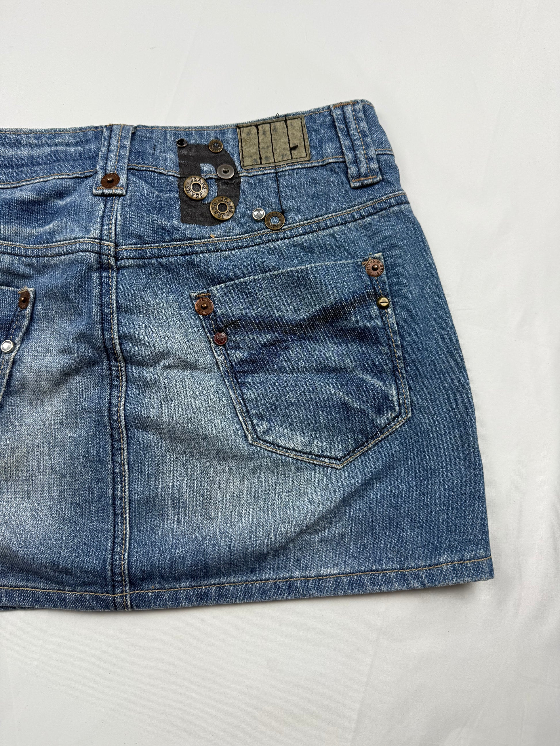 Blue denim low rise mini skirt (S)