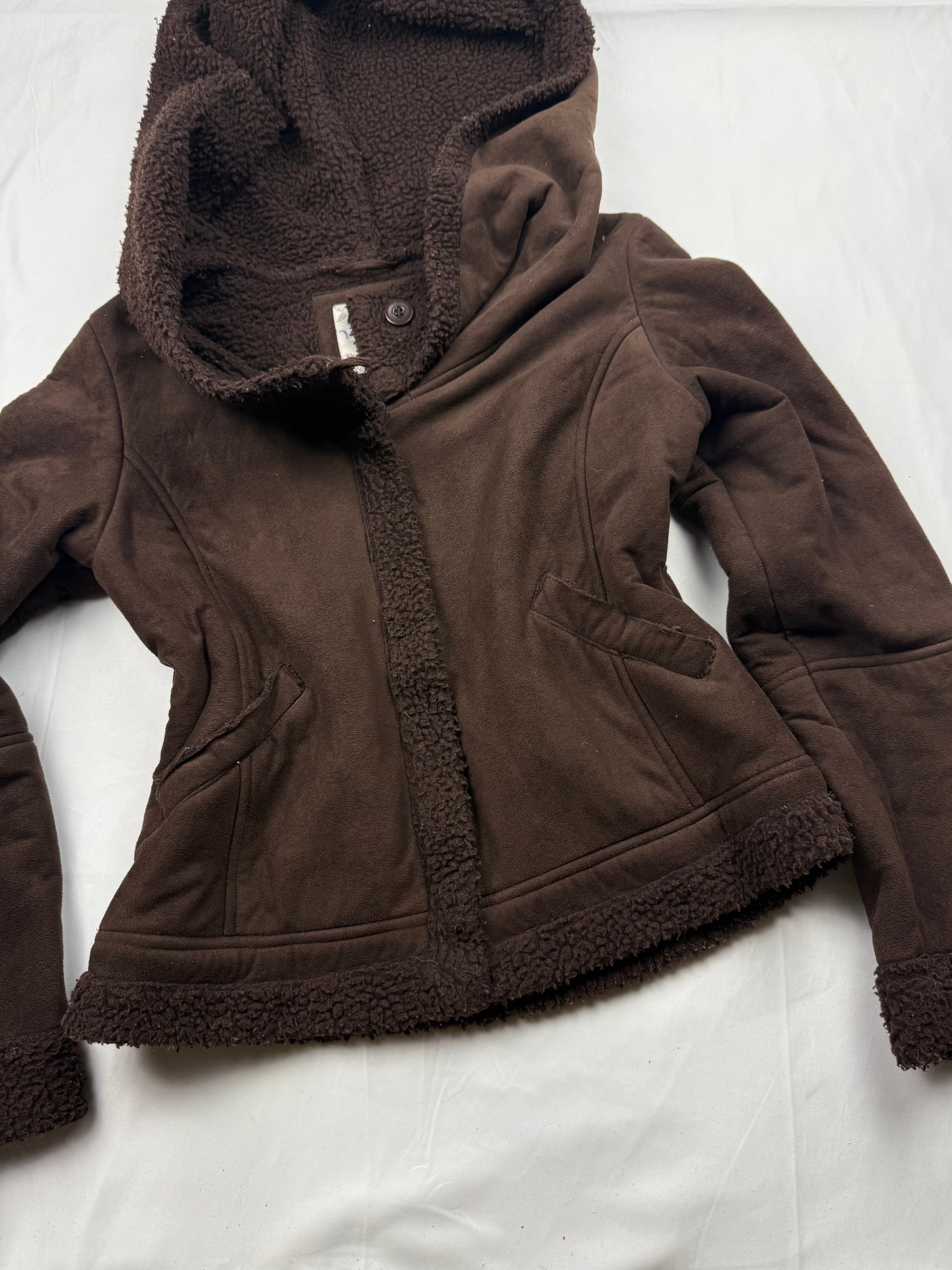 Bown suede inside fur hooded winter jacket (S/M)