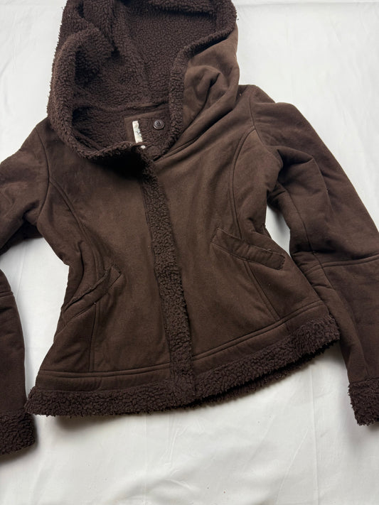 Bown suede inside fur hooded winter jacket (S/M)