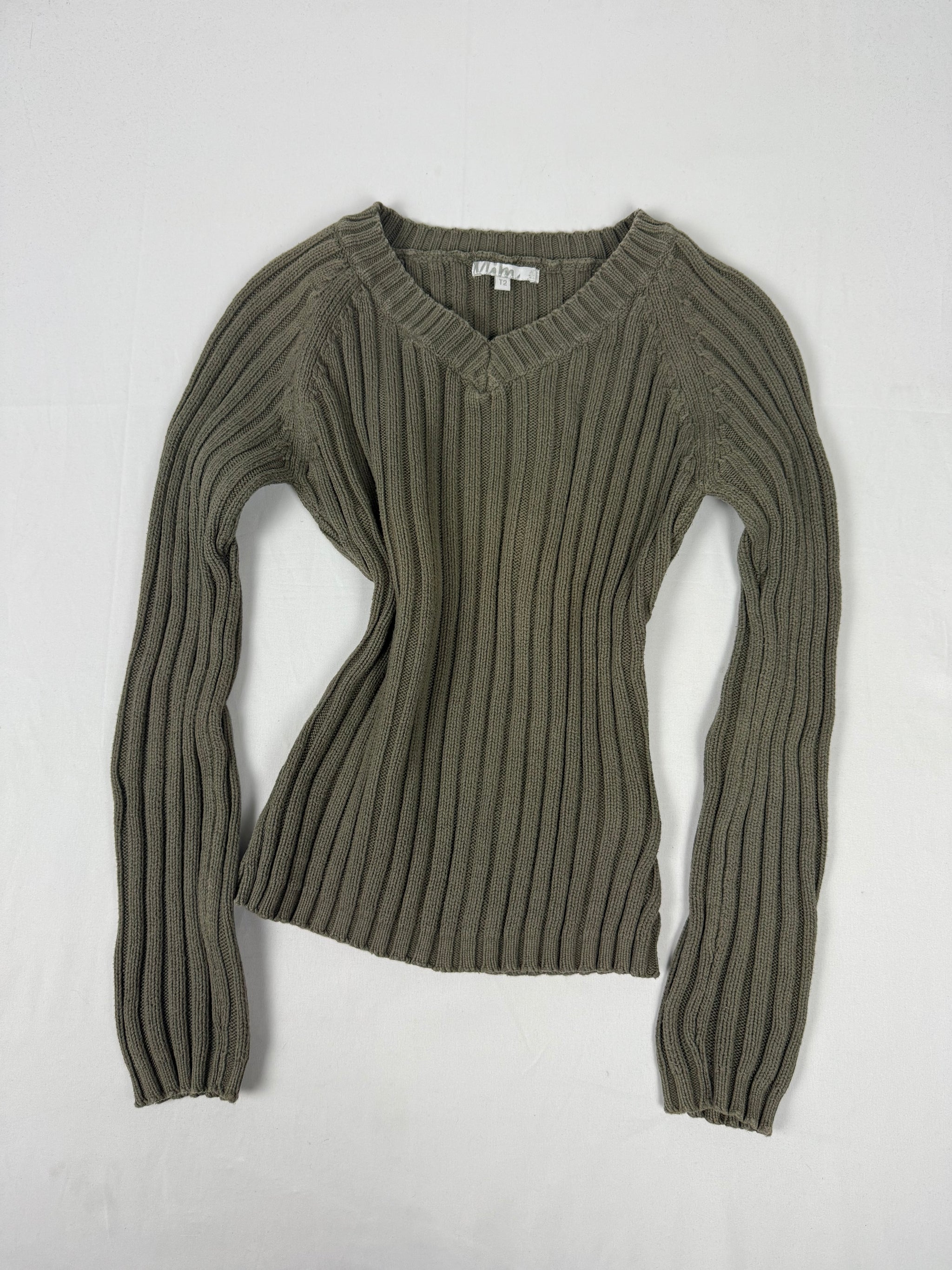 Khaki ribbed cotton jumper (S/M)