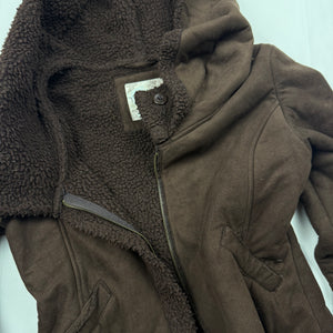 Bown suede inside fur hooded winter jacket (S/M)