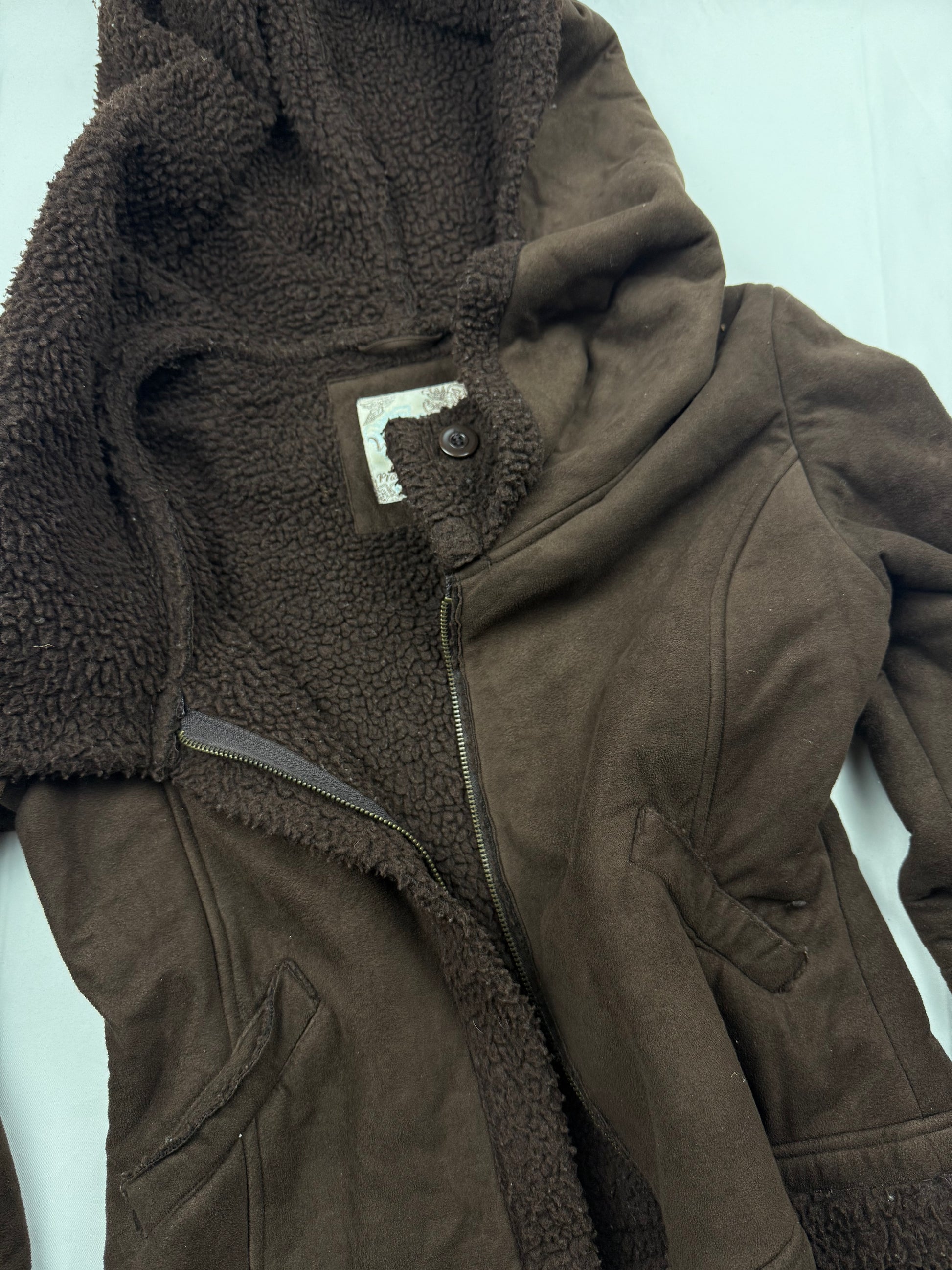 Bown suede inside fur hooded winter jacket (S/M)