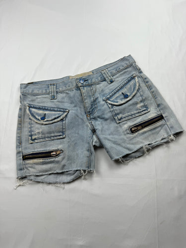 Blue denim low rise mini short (S)