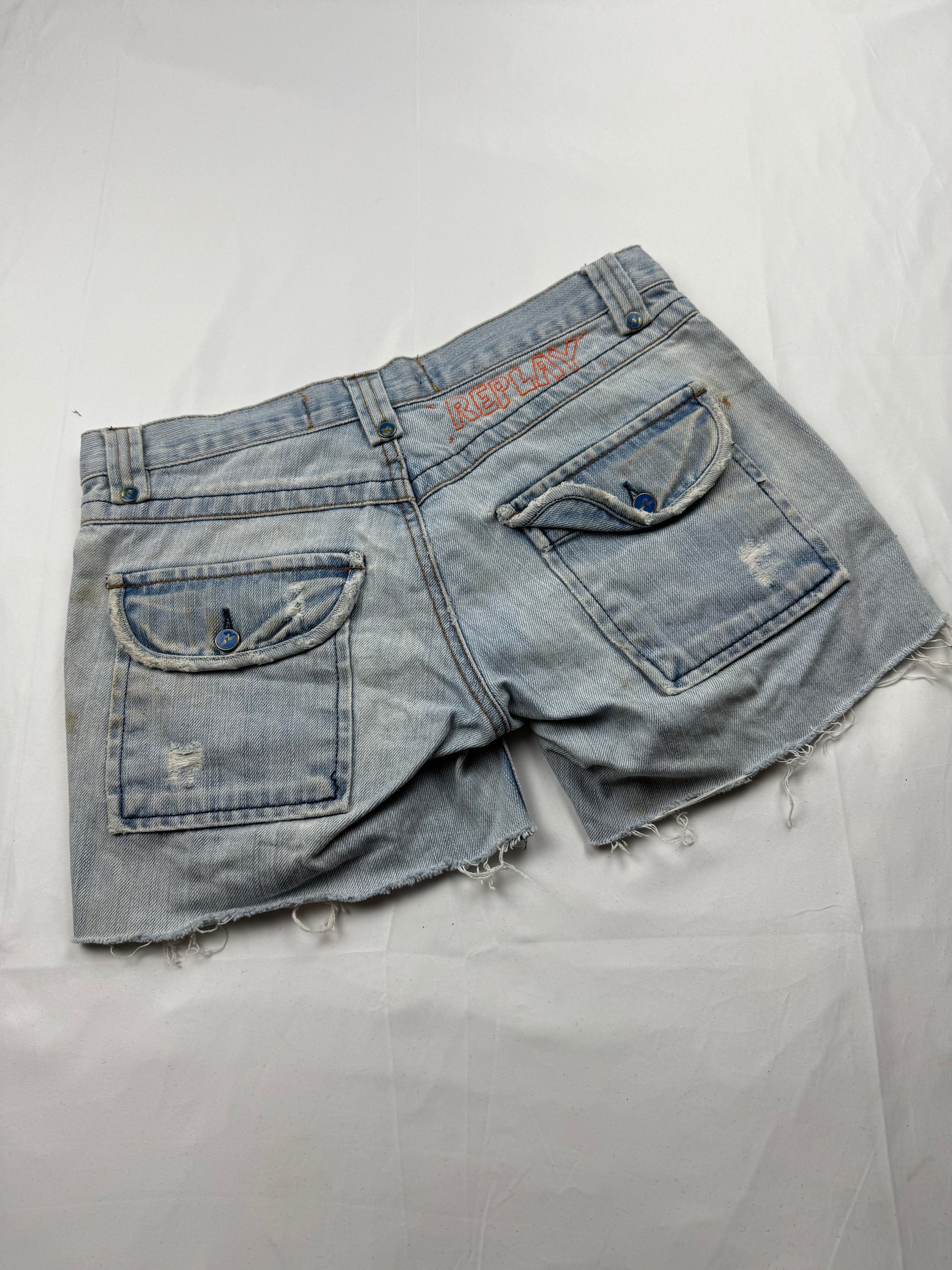 Blue denim low rise mini short (S)