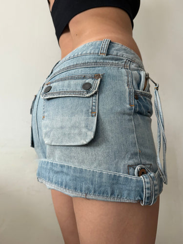 Blue denim low rise mini skirt (S/M)