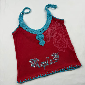 Red ribbed embroidered sequins cami top (S/M)