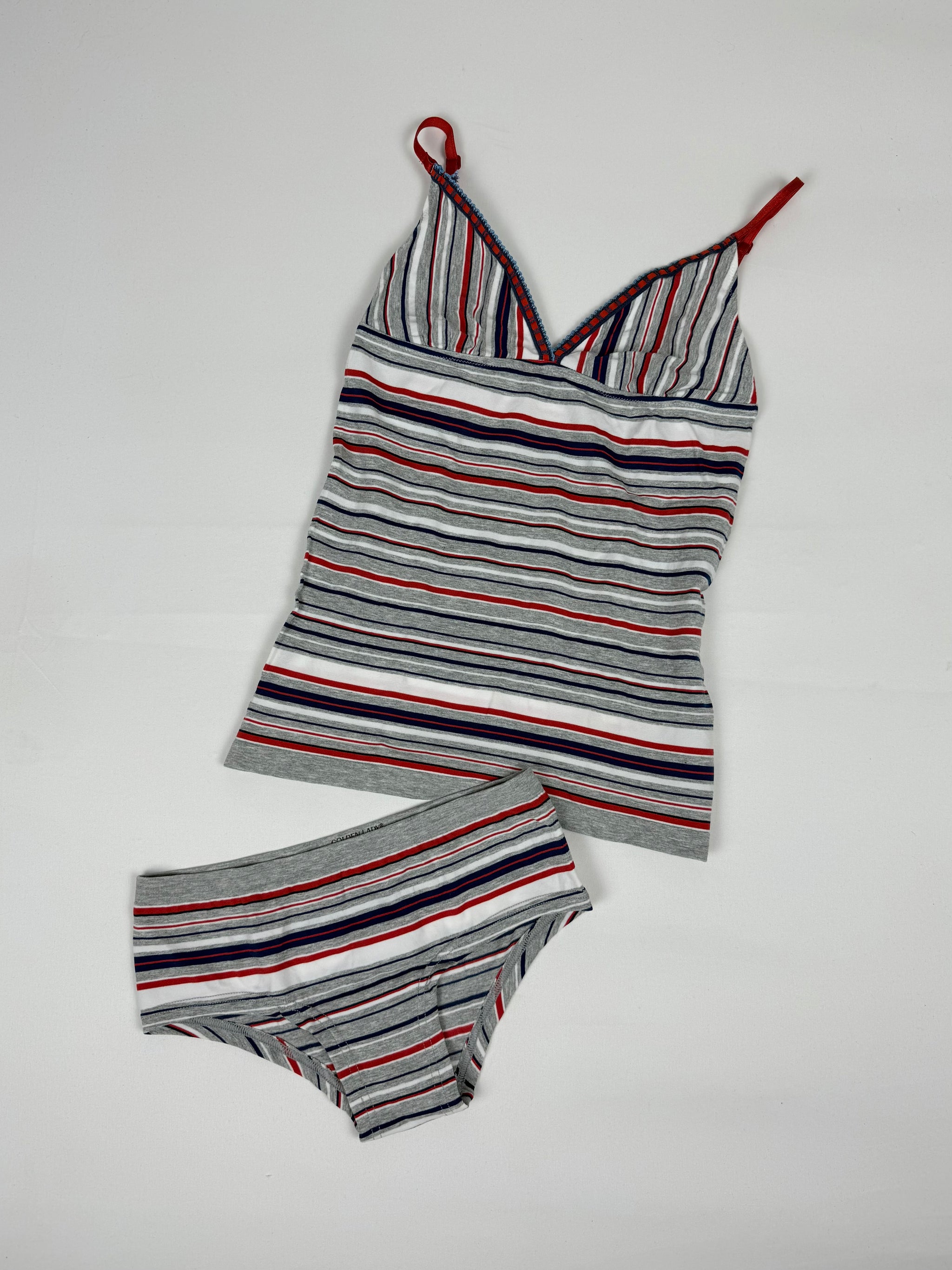 Grey striped stretchy top + shorty set (S)