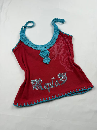Red ribbed embroidered sequins cami top (S/M)