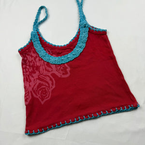 Red ribbed embroidered sequins cami top (S/M)