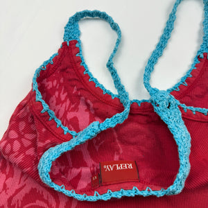 Red ribbed embroidered sequins cami top (S/M)