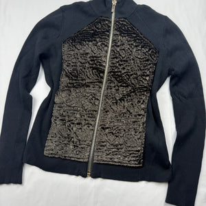 Black golden velvet zip up tight fit jacket (S)