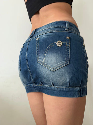 Blue denim low rise mini skirt (XS)