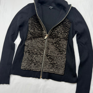 Black golden velvet zip up tight fit jacket (S)