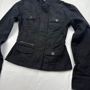Black cotton zip up biker jacket (XS/S)