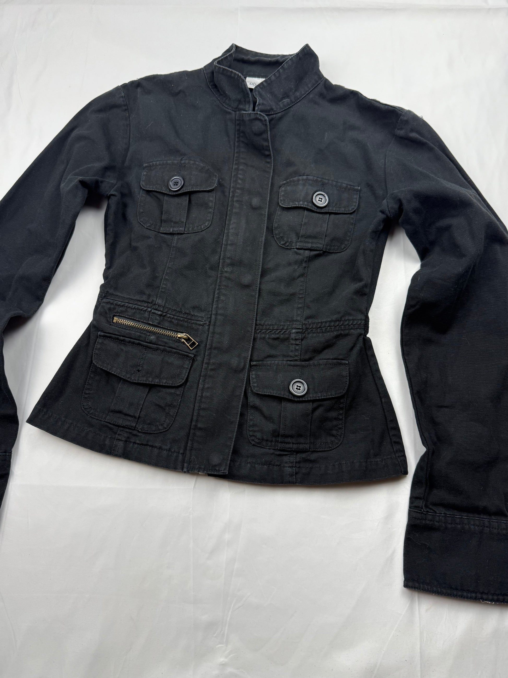 Black cotton zip up biker jacket (XS/S)
