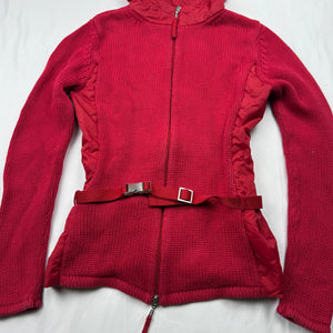 Red knitted tight fit hooded jumper with belt (S)