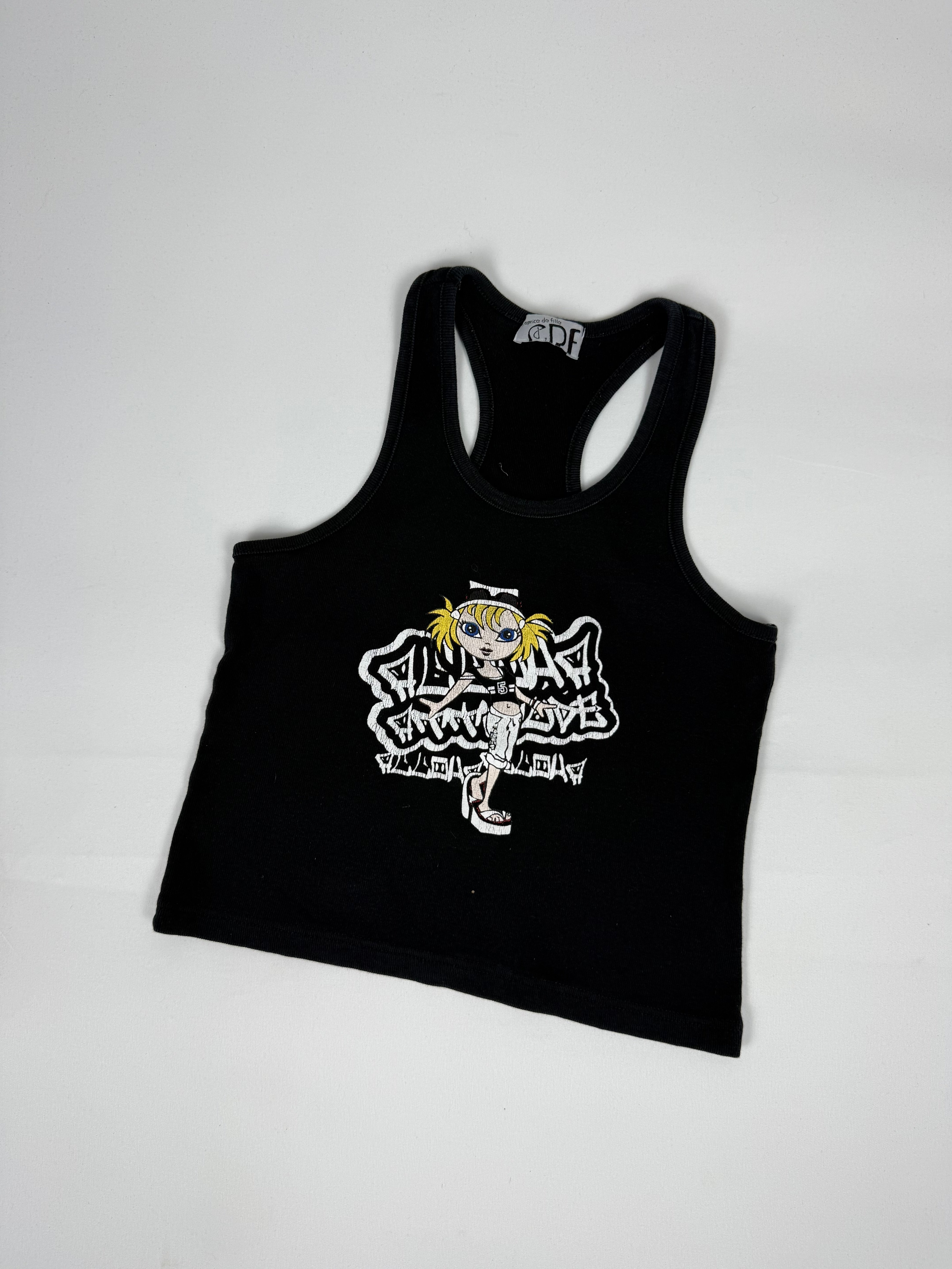 Black cotton graphic tank top (S)