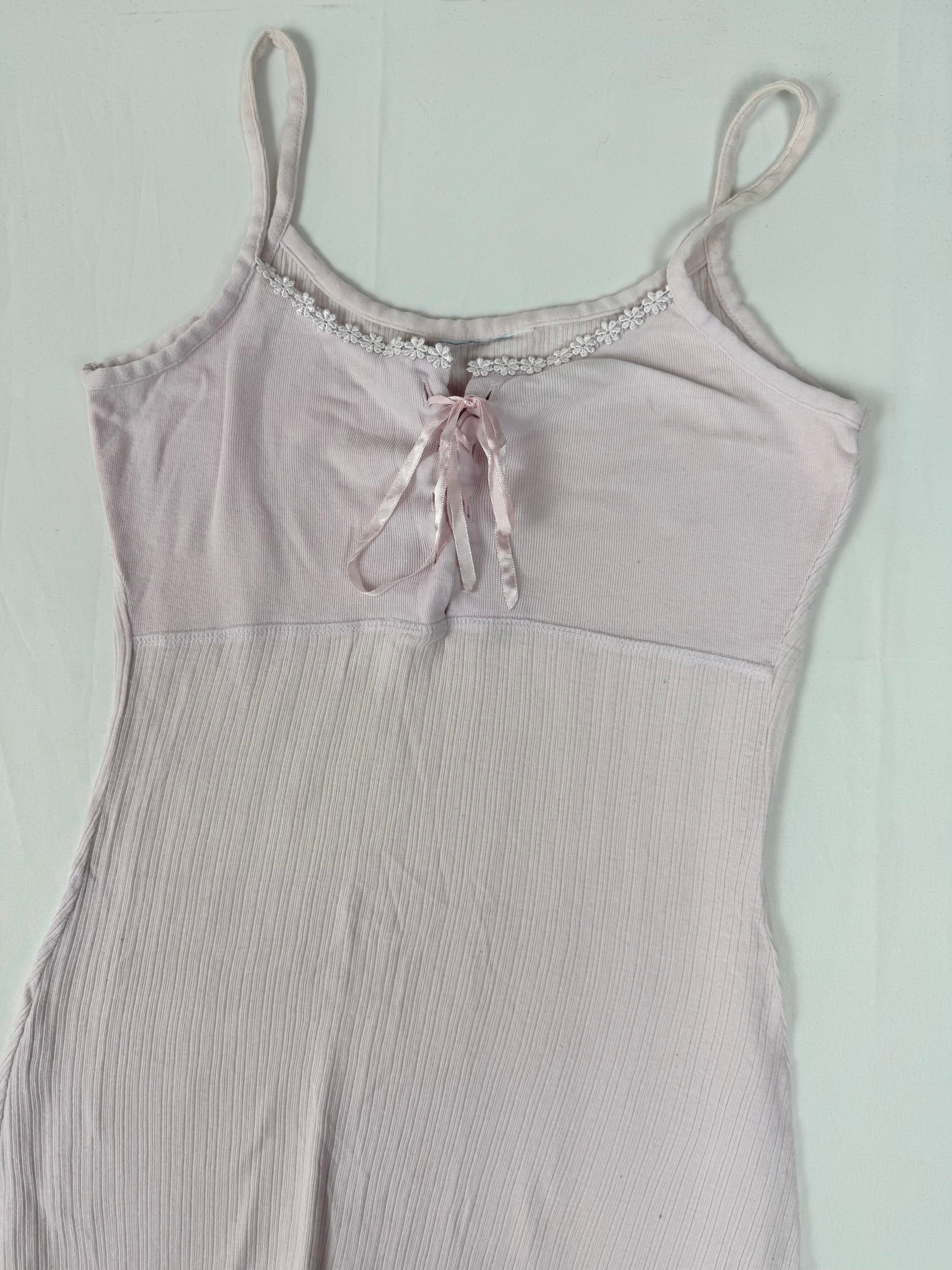 Baby pink ribbed tight fit babydoll mini dress (S/M)