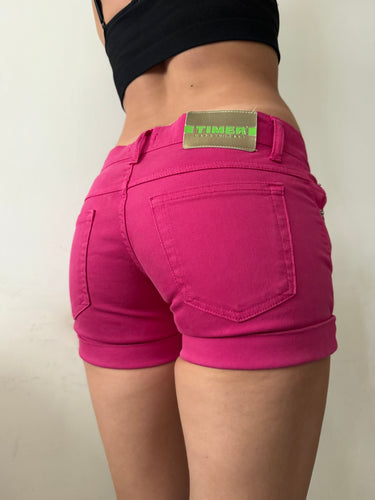 Pink low rise denim mini short (XS)