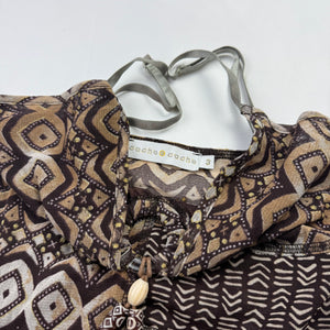 Brown graphic mesh lined pearls cami top (S/M)