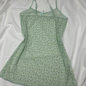 Green mesh floral print babydoll mini dress (S/M)