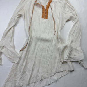 White ribbed real silk flared long sleeves top (S/M)