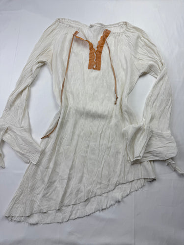 White ribbed real silk flared long sleeves top (S/M)