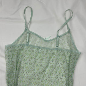 Green mesh floral print babydoll mini dress (S/M)