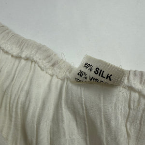 White ribbed real silk flared long sleeves top (S/M)