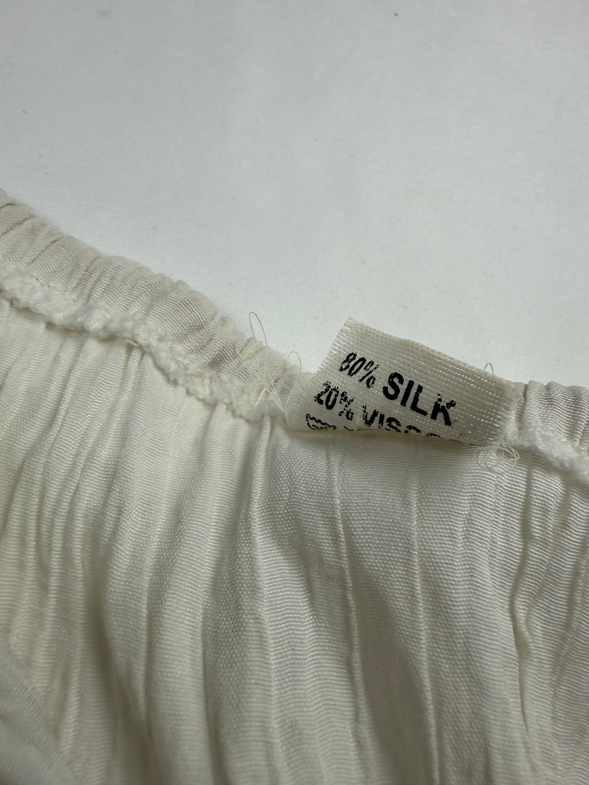 White ribbed real silk flared long sleeves top (S/M)