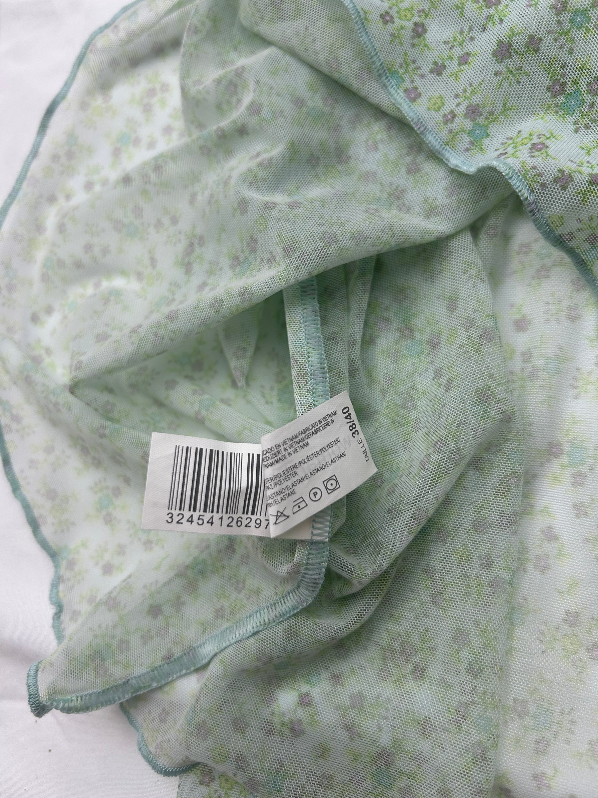 Green mesh floral print babydoll mini dress (M/L)