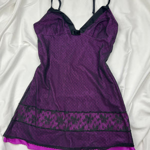 Purple & black mesh lined  babydoll mini dress (M/L)