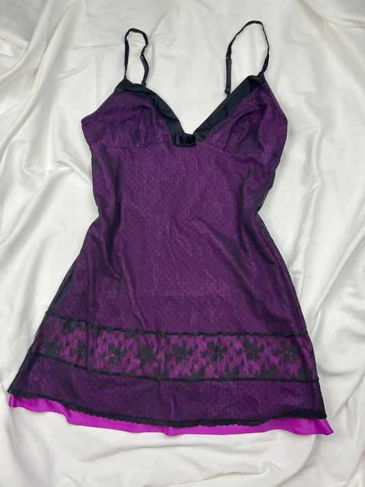 Purple & black mesh lined  babydoll mini dress (XL)