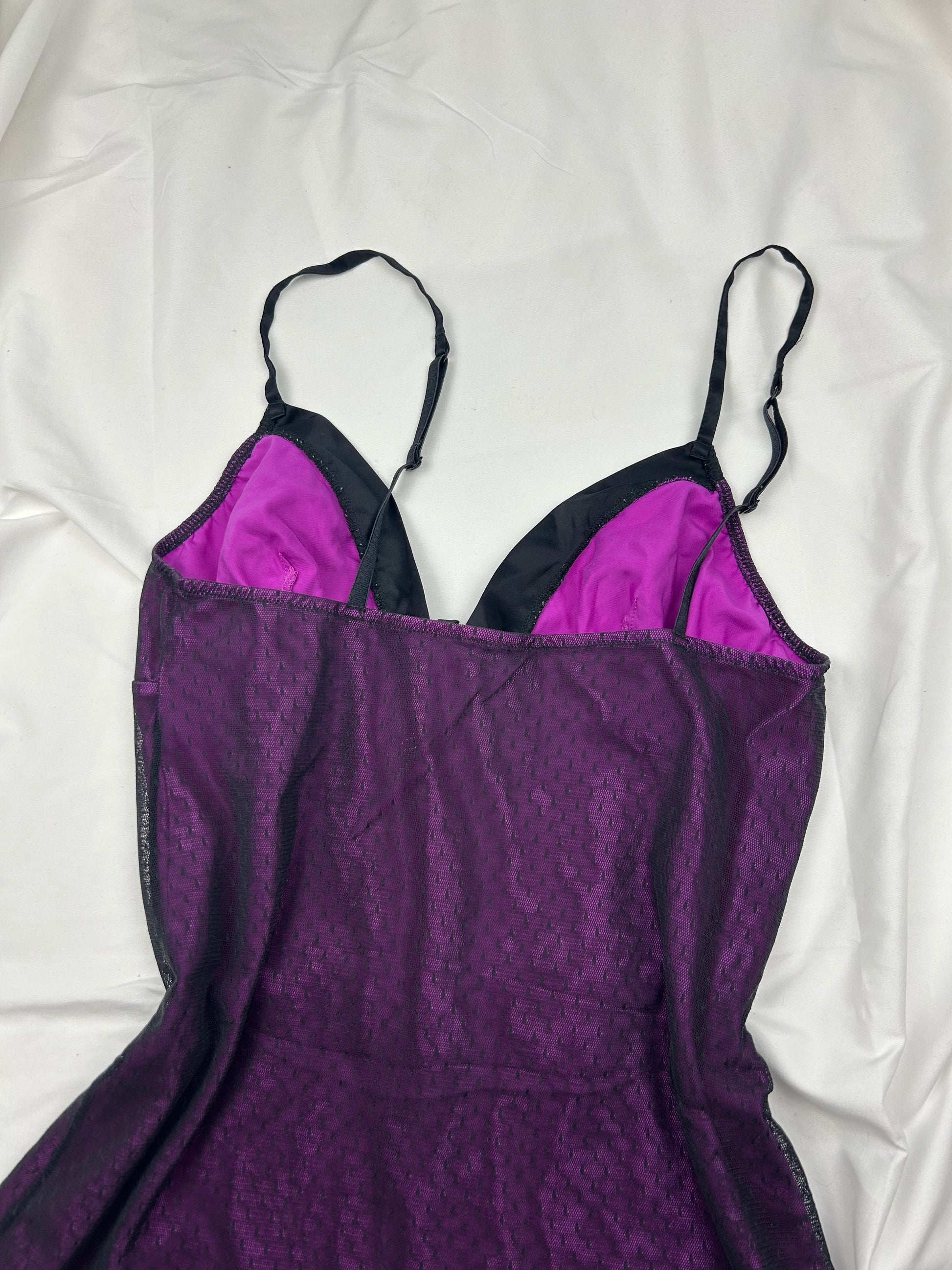 Purple & black mesh lined  babydoll mini dress (XL)