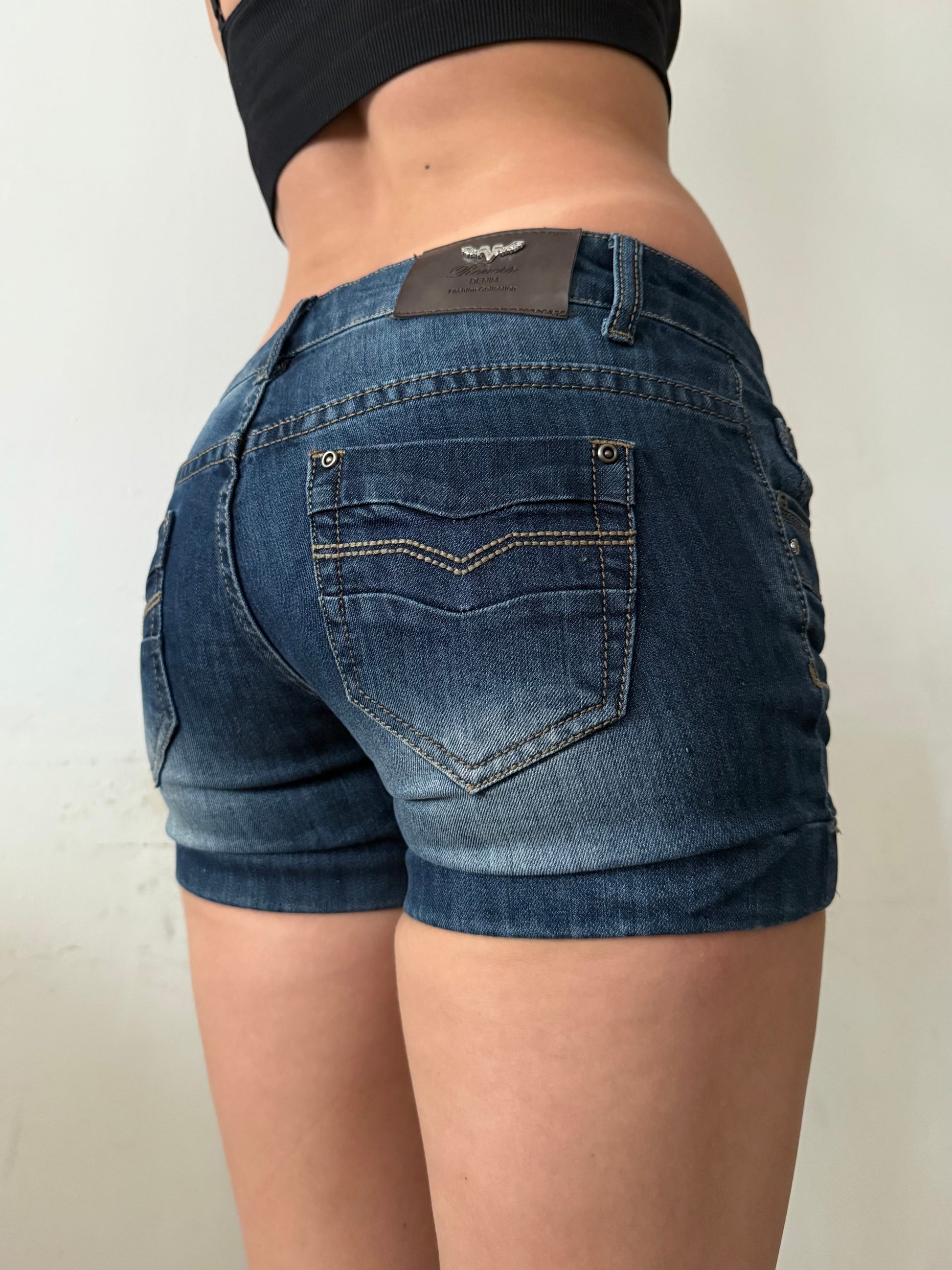 Navy denim low rise mini short (XS/S)