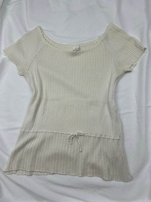 White knitted button up tee (M)