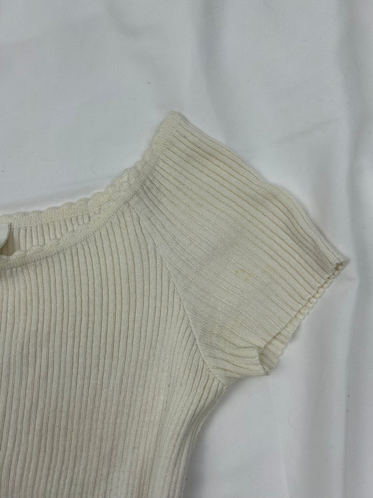 White knitted button up tee (M)