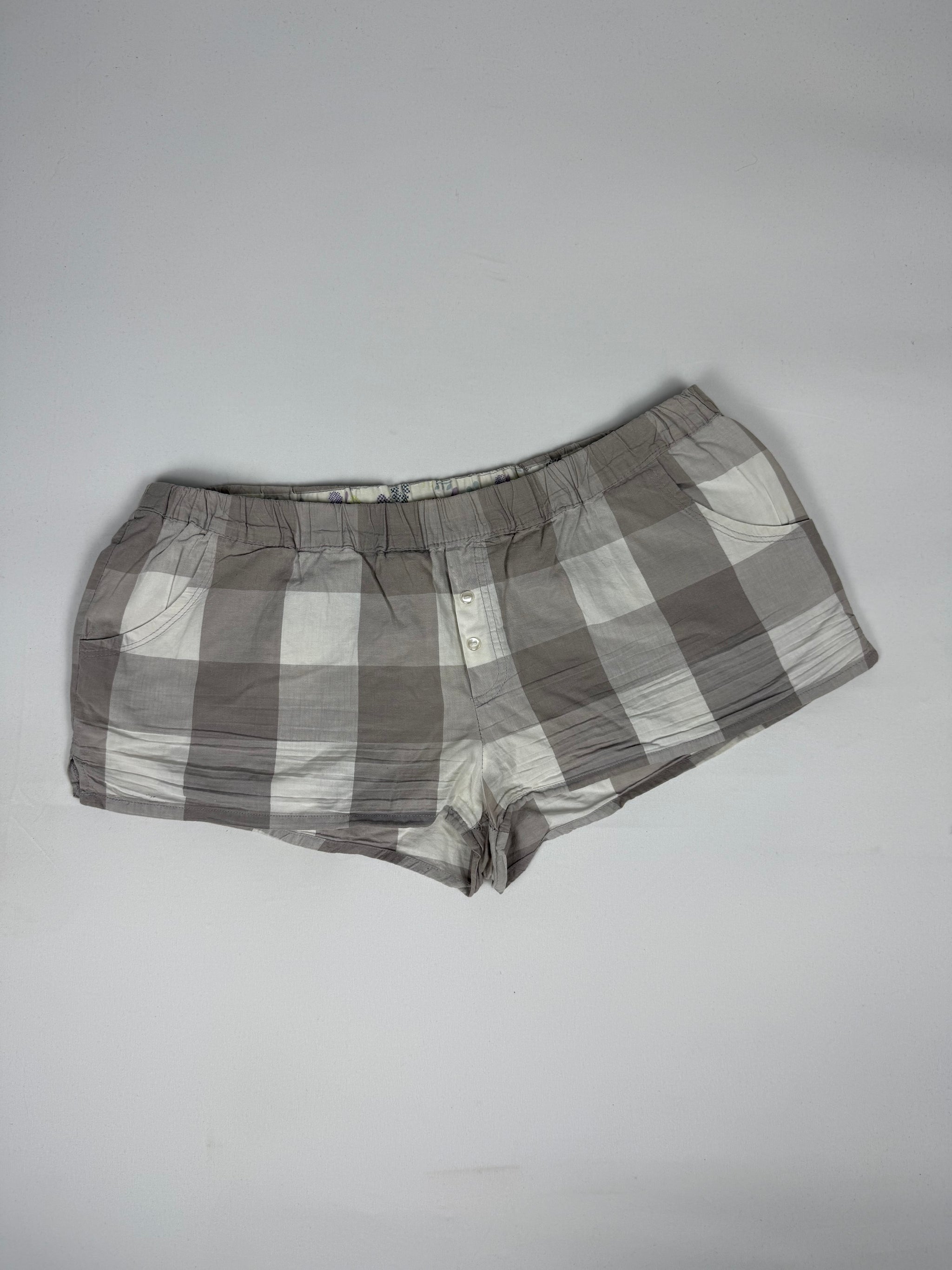 Beige cotton check print mini short (XL)