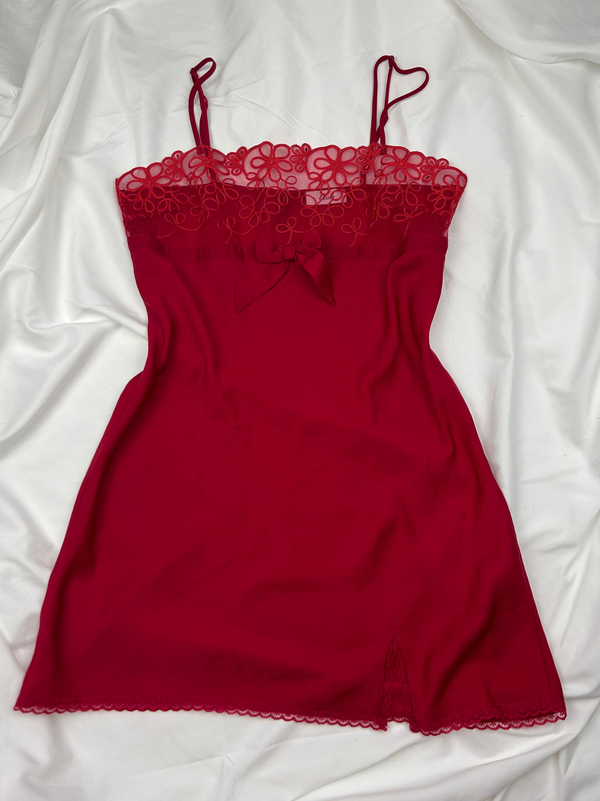 Red mesh satin babydoll mini dress (L)