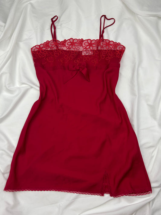 Red mesh satin babydoll mini dress (L)