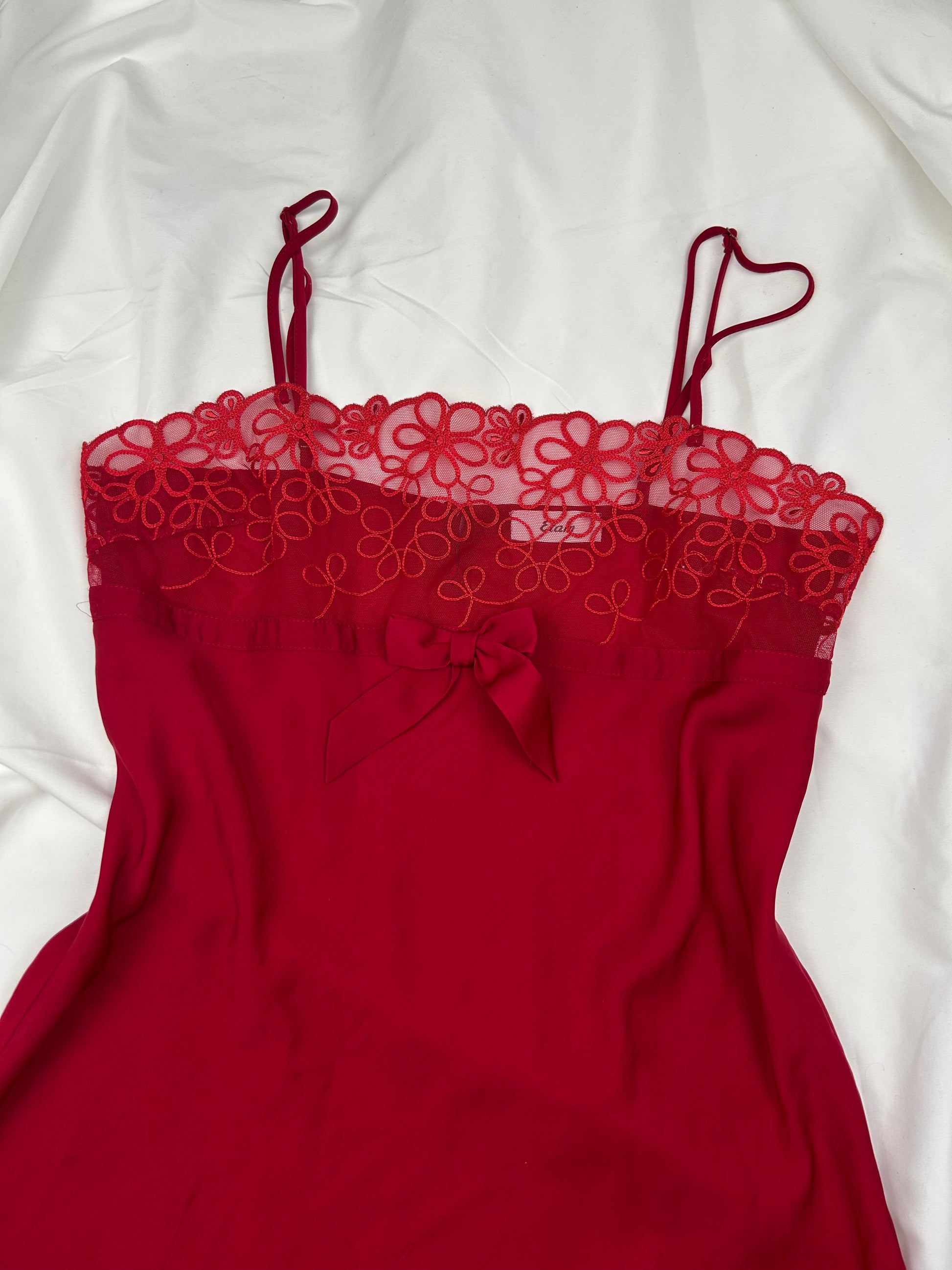 Red mesh satin babydoll mini dress (L)
