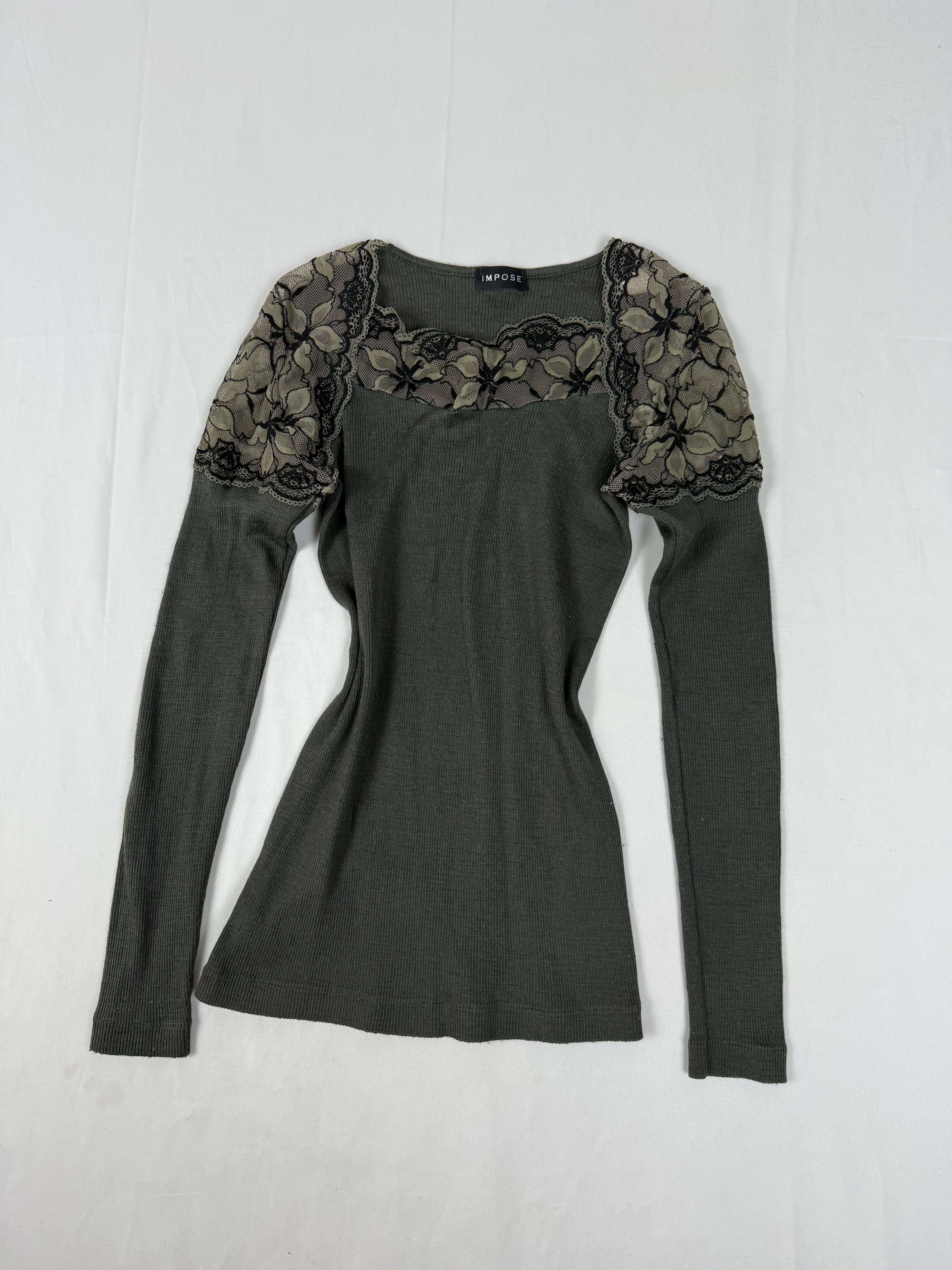 Khaki ribbed long sleeves top (S)