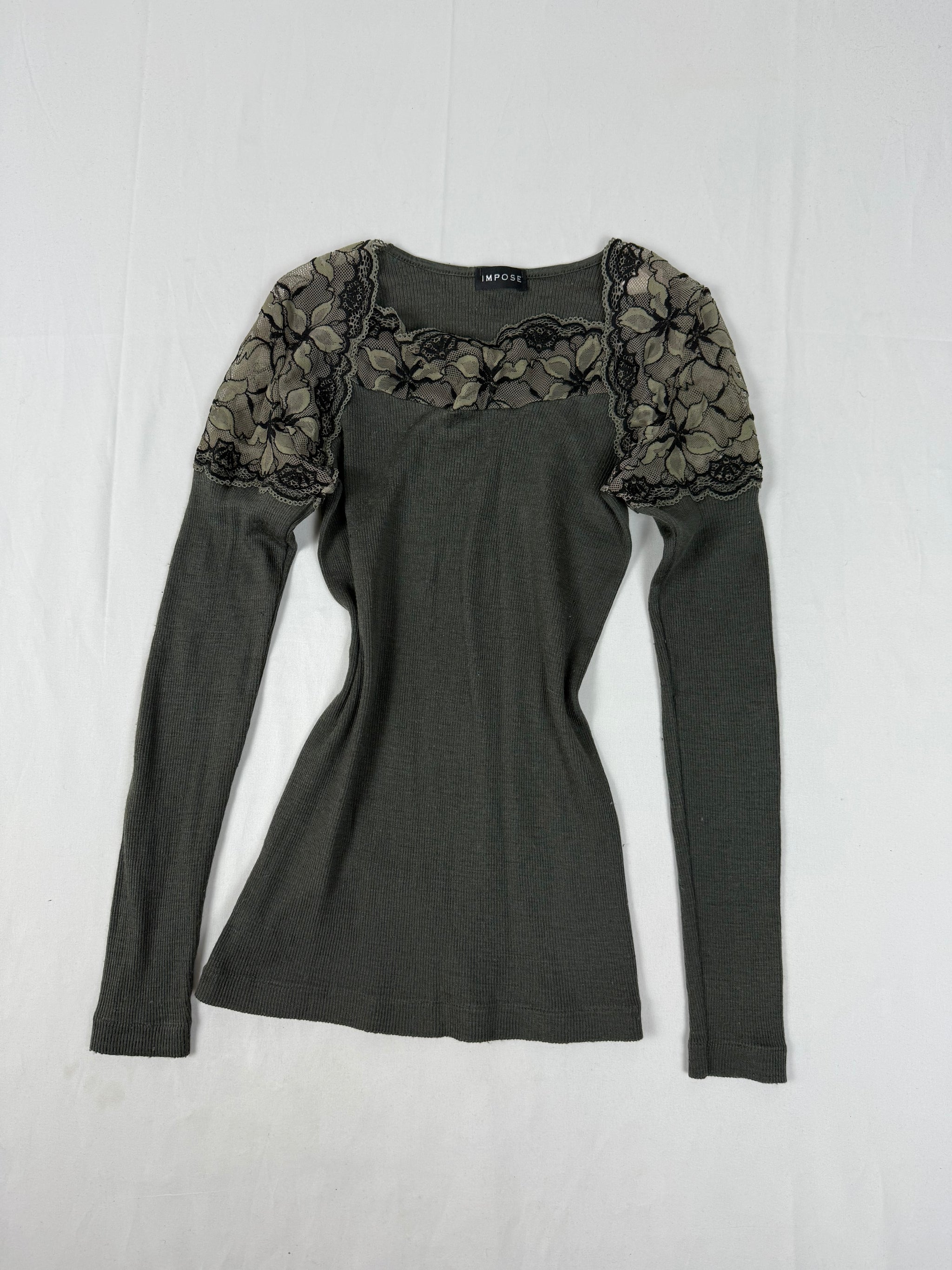 Khaki ribbed long sleeves top (S)