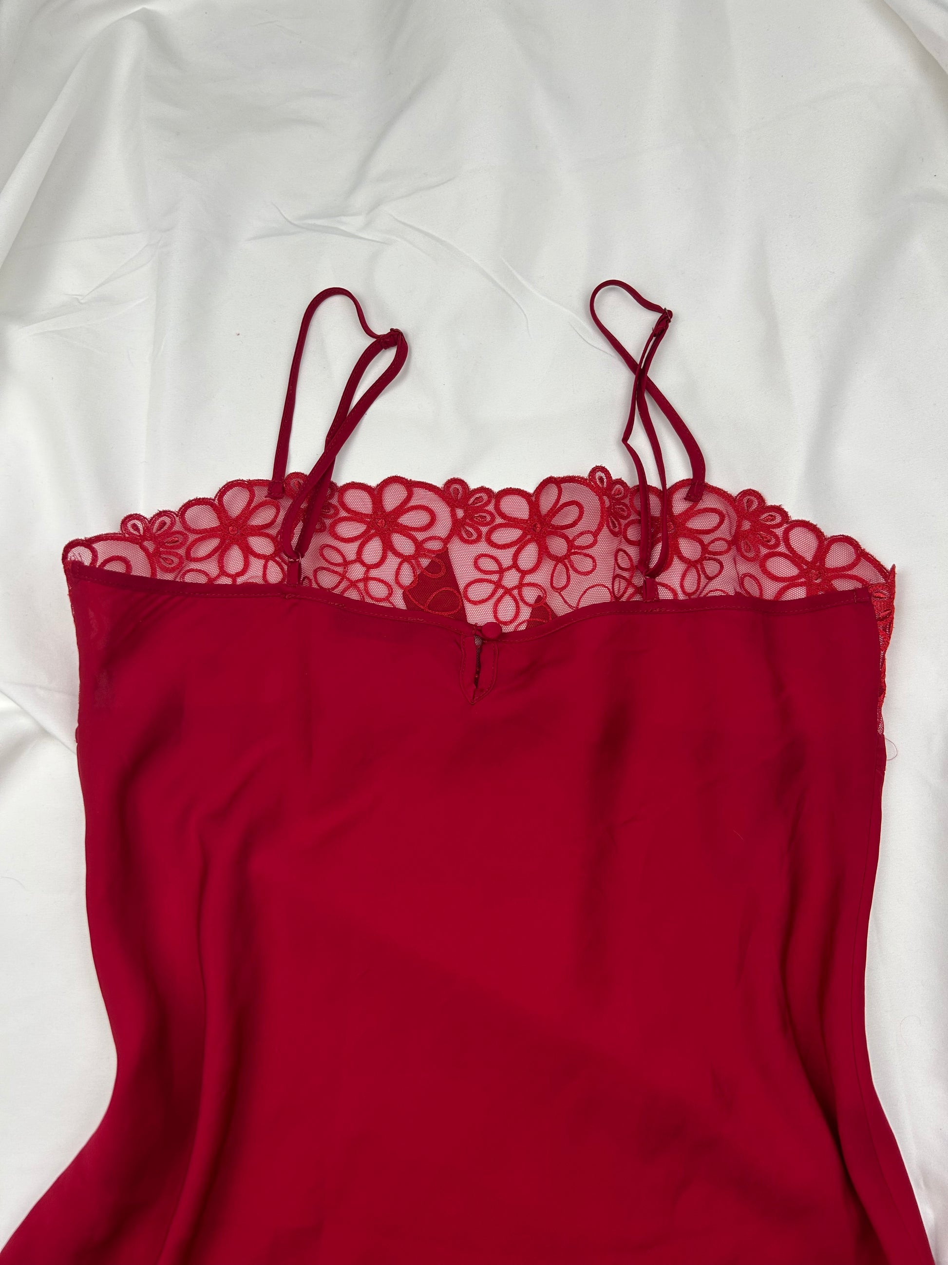 Red mesh satin babydoll mini dress (L)
