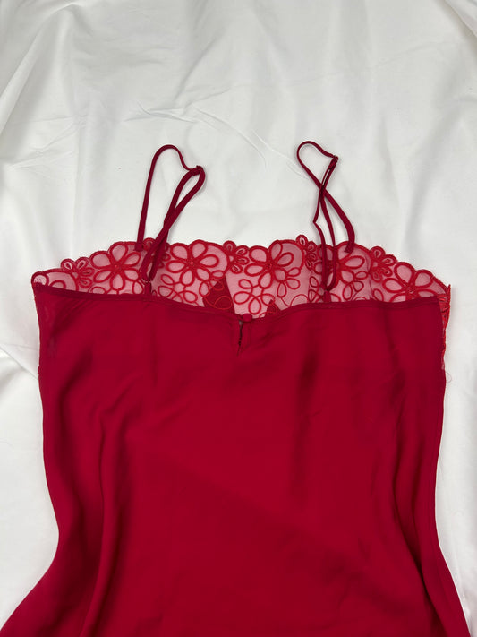 Red mesh satin babydoll mini dress (L)