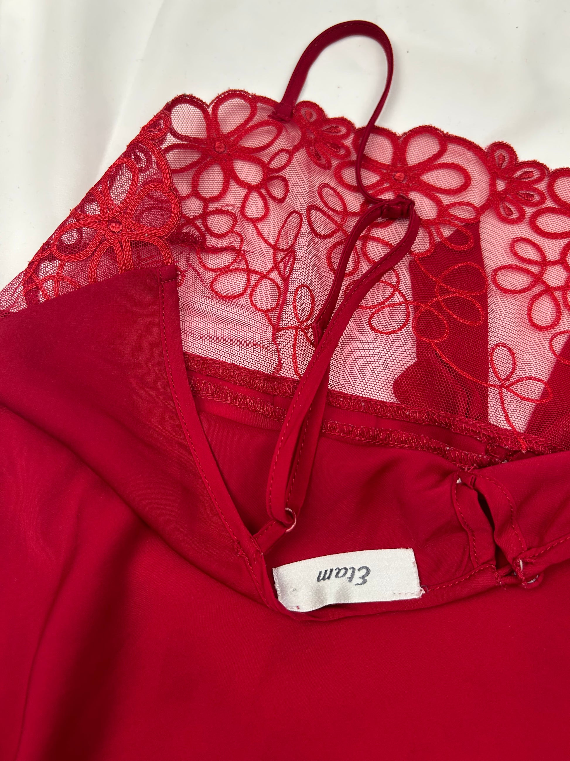 Red mesh satin babydoll mini dress (L)